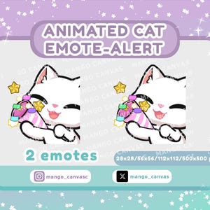 Animated White Cat Emote Alert /Party Emote-Alert