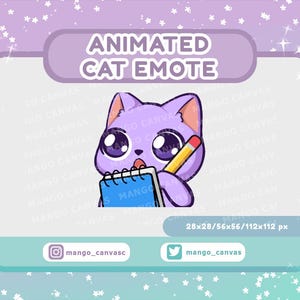 Geanimeerde paarse kat emote-genoteerde emote