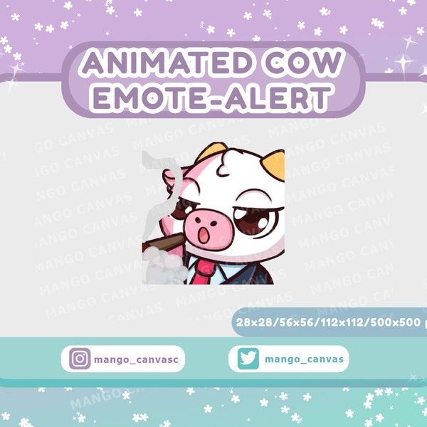 Animated Pink Cow Emote Alert /Smoking Emote-Alert