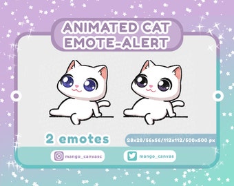 Animated White Cat Emote Alert /Sit Emote-Alert