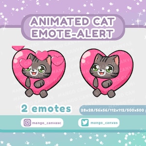 Animated Gray Tabby Cat Emote-Alert/Heart Emote-Alert
