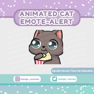 Geanimeerde grijze kat emote-waarschuwing/popcorn-emote-waarschuwing