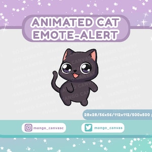 Geanimeerde zwarte kat emote-waarschuwing/dans-emote-waarschuwing