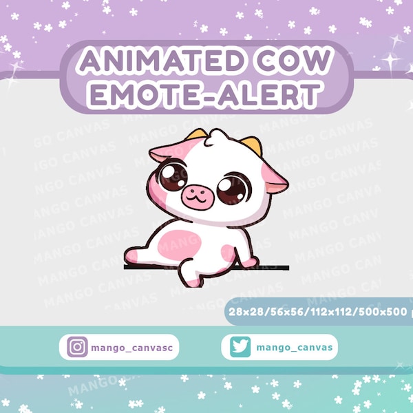 Animated Pink Cow Emote Alert /Sit Emote-Alert