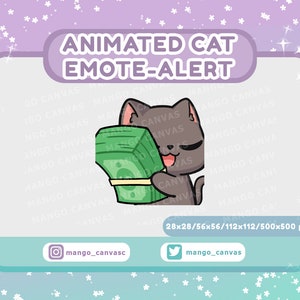 Geanimeerde grijze kat emotemelding/geld-emotemelding