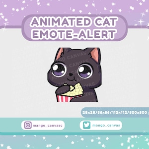 Geanimeerde zwarte kat-emotemelding/popcorn-emotemelding