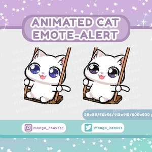 Geanimeerde witte kat-emote-waarschuwing / swing-emote-waarschuwing