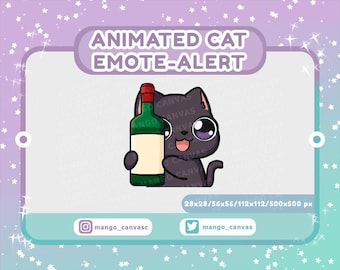 Animated Black Cat Emote Alert /Wine Emote-Alert