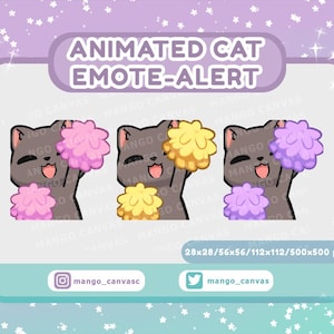 Geanimeerde grijze kat emote-waarschuwing/pompom-emote-waarschuwing