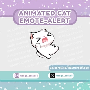 Geanimeerde witte kat emote-waarschuwing/ woedeaanval-emote-waarschuwing