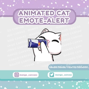 Geanimeerde witte kat emote-waarschuwing/drank-emote-waarschuwing