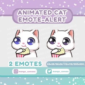 Geanimeerde witte kat emotemelding/popcorn-emotemelding