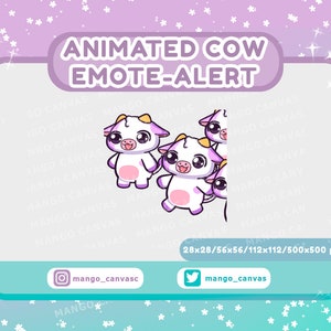 Geanimeerde paarse koe-emote-waarschuwing / raid-emote-waarschuwing