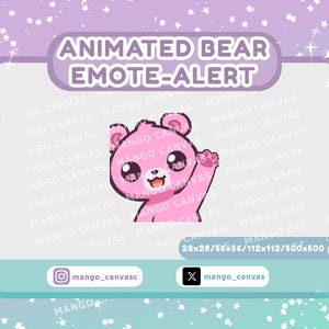 Animated Pink Bear Emote-Alert/Waving Emote-Alert