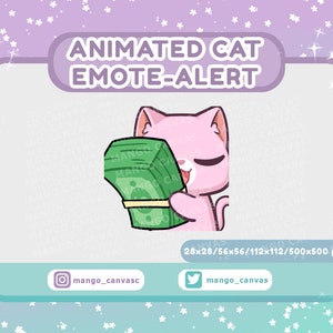 Animated Pink Cat Emote Alert /Money Emote-Alert