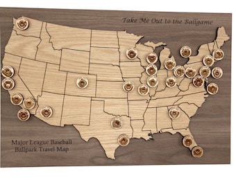 MLB Baseball Travel Map, Major League Baseball Ballpark Bucket List, Custom Stadium Checklist, Ballpark Coins, Custom Wood Baseball Travel