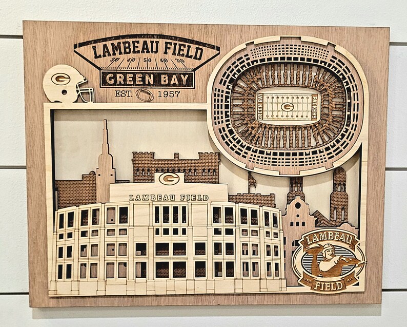 Lambeau Field Home of the Green Bay Packers Layered Wooden Stadium With