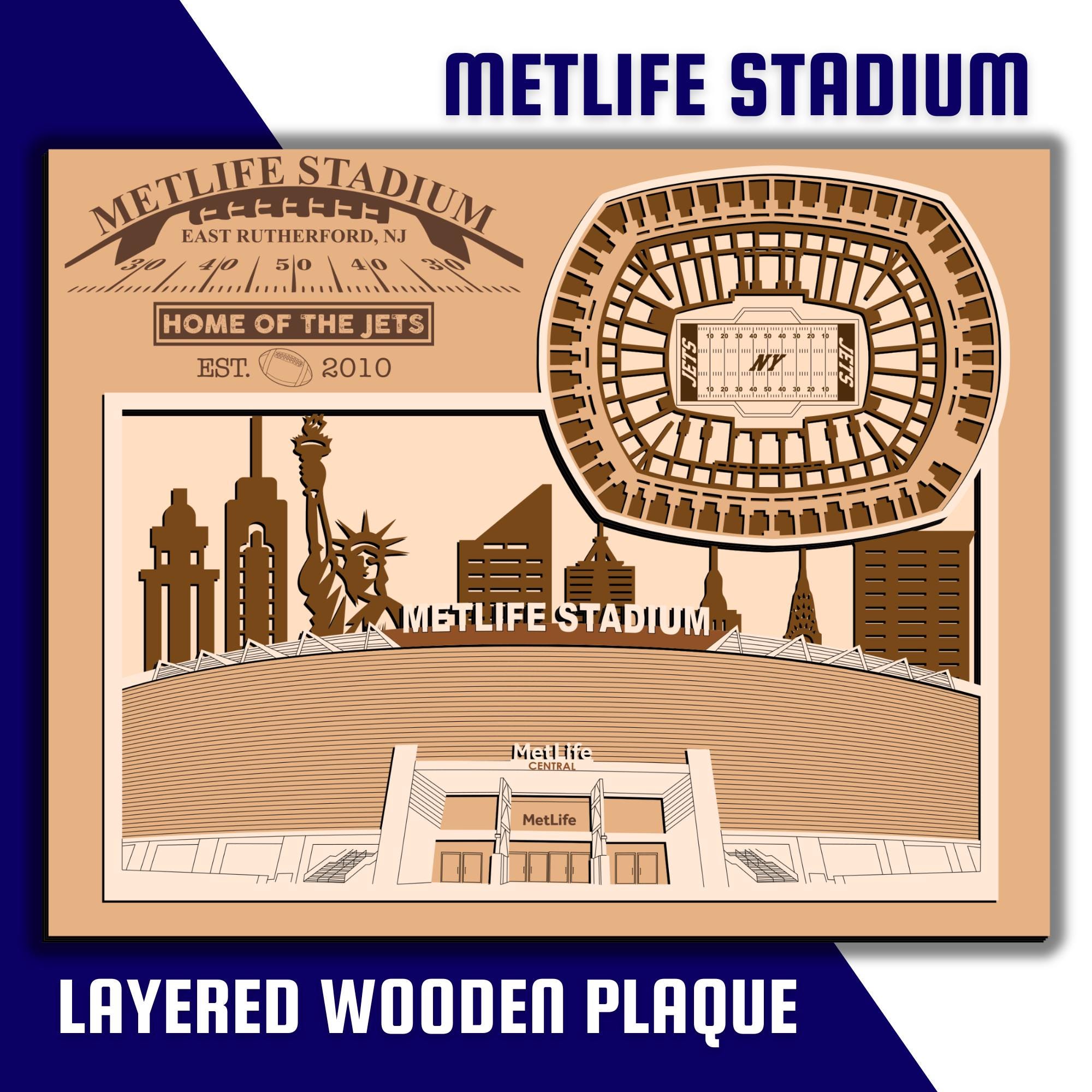 Metlife Stadium Home of New York Jets Football Layered Wooden