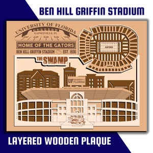 Ben Hill Griffin Stadium - Home of Florida Gators Football - Layered Wooden Stadium with Campus Skyline