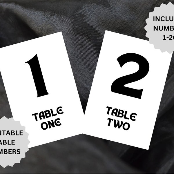 Event Table Numbers, Wedding Table Numbers, Party Table Numbers, Numbers 1-20, Digital Download, Printable Table Numbers, Black Tie Event