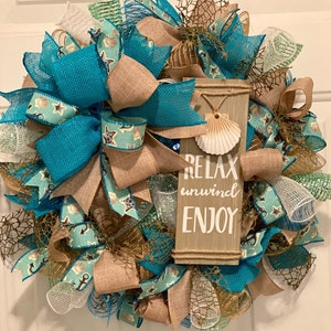 Beach Themed Wreath, Beach Wreath with Seashells, Seashell Wreath, Summer Wreath, Front Dior Wreath, Handmade, Sealife Wreath