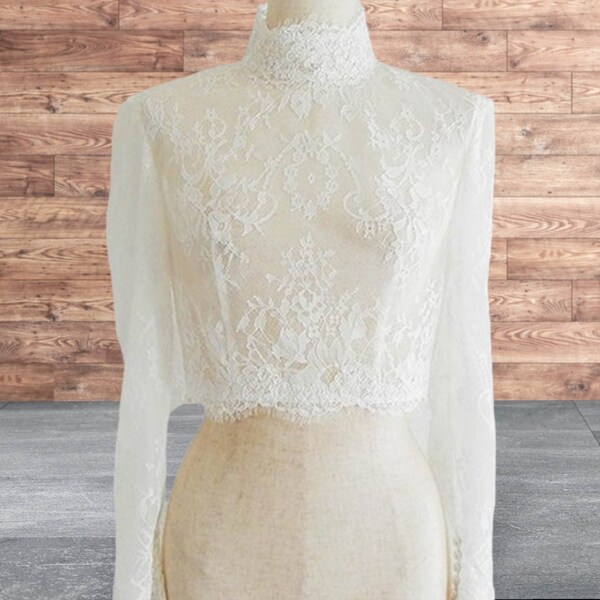 Wedding dress top, bridal jacket, long sleeve bolero, lace bolero, high neck bridal bolero, custom made