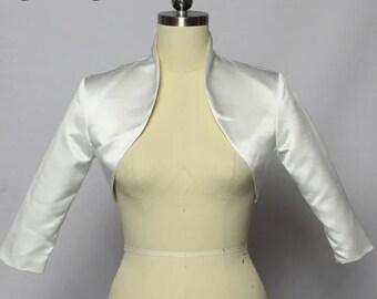 Satin bridal jacket, bolero for wedding dress, satin bolero, 3/4 sleeves satin, fully lined, tipped shrug bridal jacket, stole wrap,