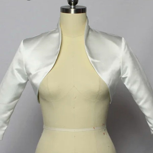 Satin bridal jacket, bolero for wedding dress, satin bolero, 3/4 sleeves satin, fully lined, tipped shrug bridal jacket, stole wrap,