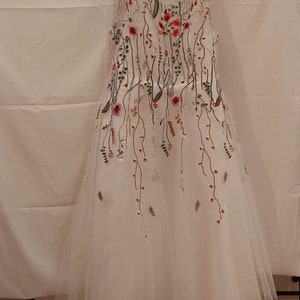 Tulle and  meadow flowers embroidery wedding dress, colourful flowers  bridal dress, sleeveless wedding gown, custom made dress, prom dress