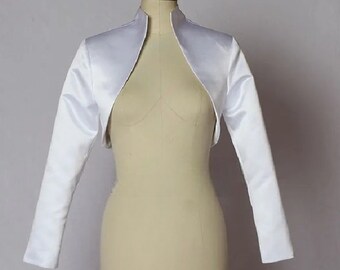 Satin bridal jacket, bolero for wedding dress, satin bolero, long sleeves bride bolero, shrug fully lined