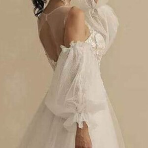 Tulle wedding dress with detachable sleeves, plus size dress, custom made image 2