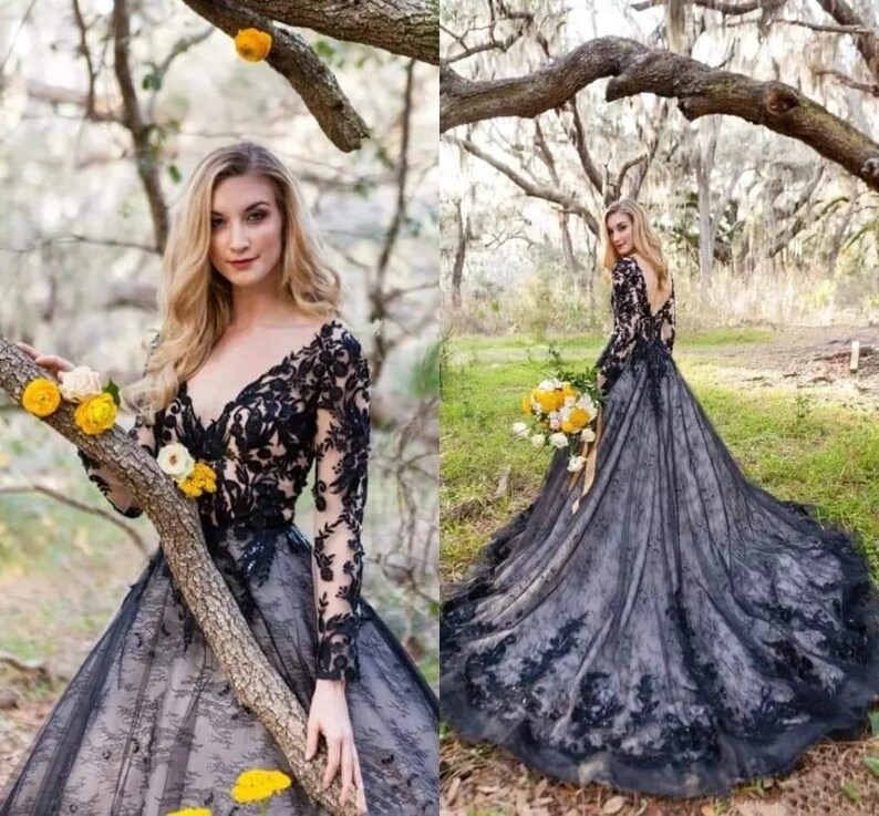 Black lace wedding dress gothic wedding dress wedding gown image 1