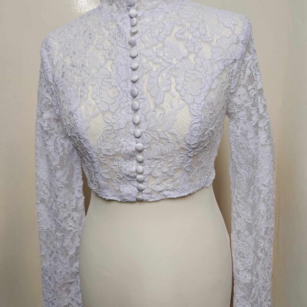 Wedding dress jacket,high collar bridal jacket, long sleeve bolero, lace bolero, bridal bolero, bridal bolero with buttons