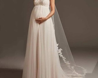 Tulle maternity wedding dress,wedding dress for pregnant women, V-neck wedding dress for pregnancy, bride dress plus size