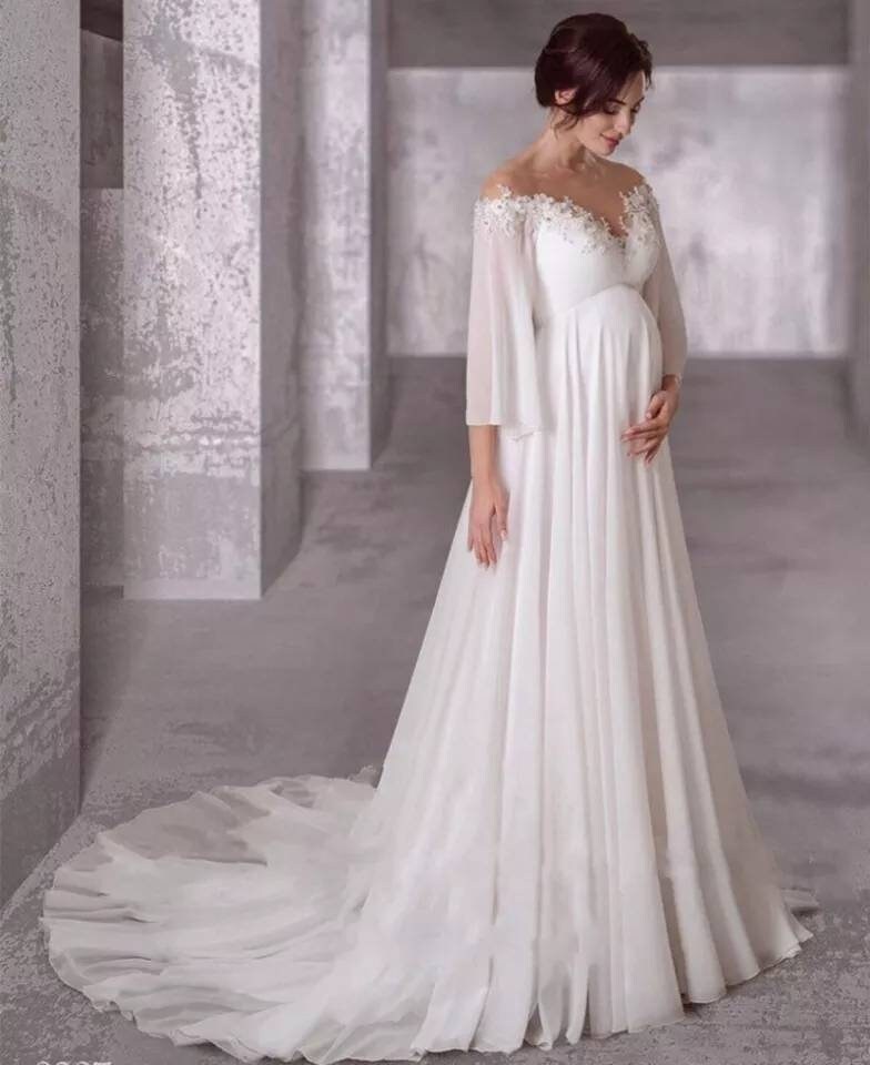 white wedding maternity dress