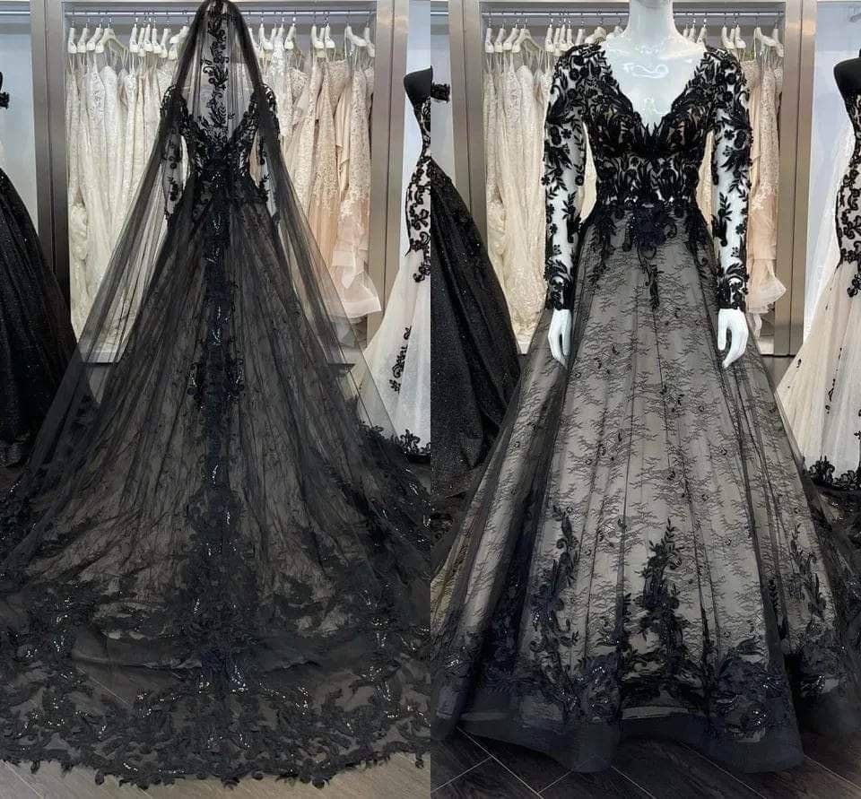Black Lace Gothic Wedding Dress Gothic Formal Dress Evening Etsy