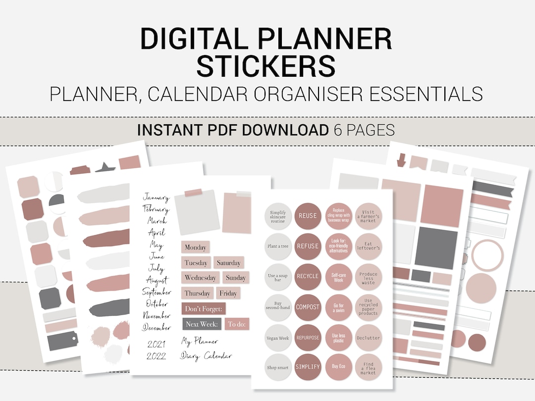 Digital Planner Sticker Set Blush Pink - Page Maker, Goodnotes ...