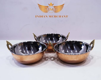 Indian Merchant Hammered Steel Copper Kadhai, Traditional Serving Pan for Cooking, Unique Kitchen Gift