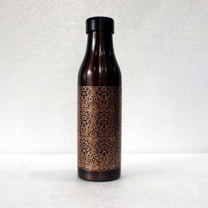 Indian Handmade Pure Copper Water Bottle Antique Embossed Carving Design Ayurvedic Yoga Vessel Christmas Gift Set