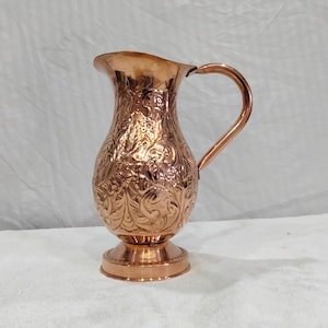 Copper Mughali Jug Pitcher Copper Handle , Artisan Made Decorative Pitcher for Water and Drinks, Ideal Gift for Home Decor Enthusiasts Pot
