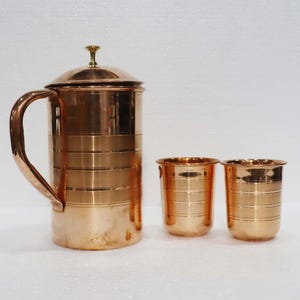 Pure Copper Water Jug Pitcher with Matching Copper Glasses, Handcrafted Storage for Fresh Water, Unique Gift for Home