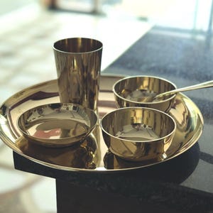 Handcrafted Kansa Bronze Thali Set: 6-Piece Indian Dinnerware