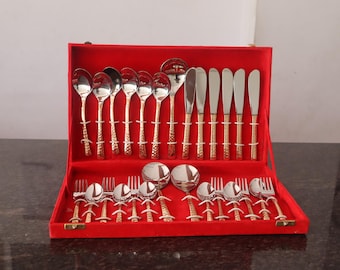 Handmade Copper Steel Hammered Cutlery Set: Rustic Elegant Flatware 27 PC