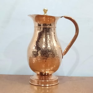 Copper Mughali Jug Pitcher Copper Handle , Artisan Made Decorative Pitcher for Water and Drinks, Ideal Gift for Home Decor Enthusiasts Pot