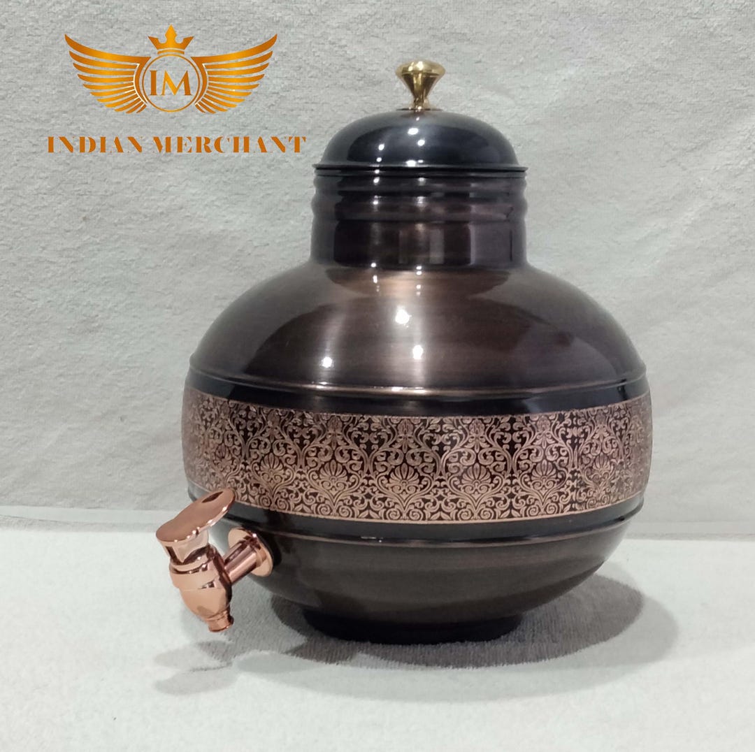 Indian Copper Matka Pot Container Antique Eching Design With Lid for ...
