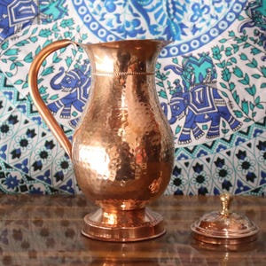 Indian Merchant Copper Mugali Pitcher Jug, Elegant Vintage-Style Serving Vessel for Home Decor, Perfect Kitchenware Gift 1600 ML