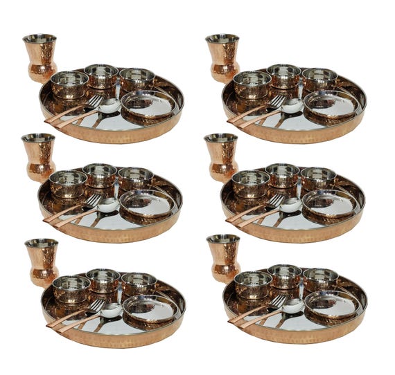 Indian Copper Steel Dinner Set Solid Hand Made Kitchen Plate/thali