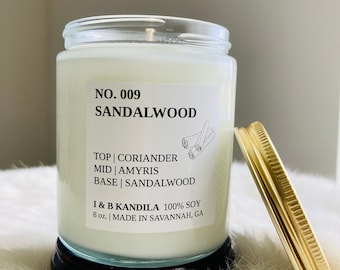 Sandalwood Aromatherapy Soy Scented Candle | 8 oz. Clear Glass | Hand Poured | 100% Soy Candle | All Natural and Non-Toxic | Gift Idea