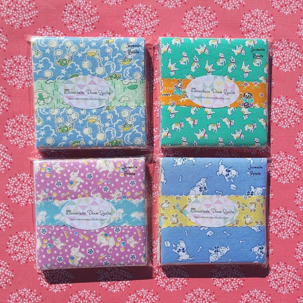 NEW - 1930s Repro Baby Charm Pack - 42 5" x 5" Prints - Adorable Novelty Quilt Fabric - 30s I-spy Squares - Handmade - Washed -No Duplicates