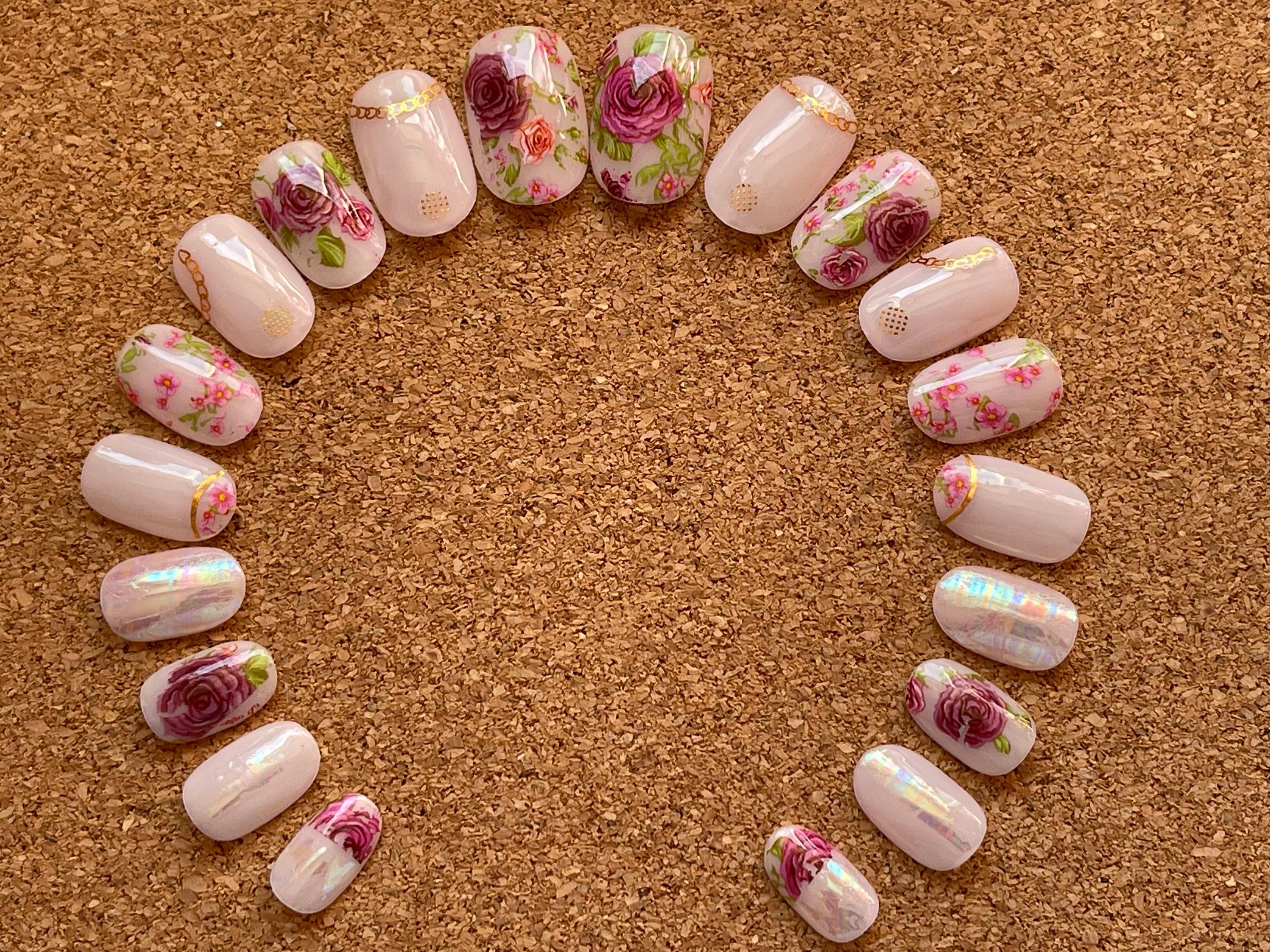 Dusty Pink Nails with Rose Accents | Etsy